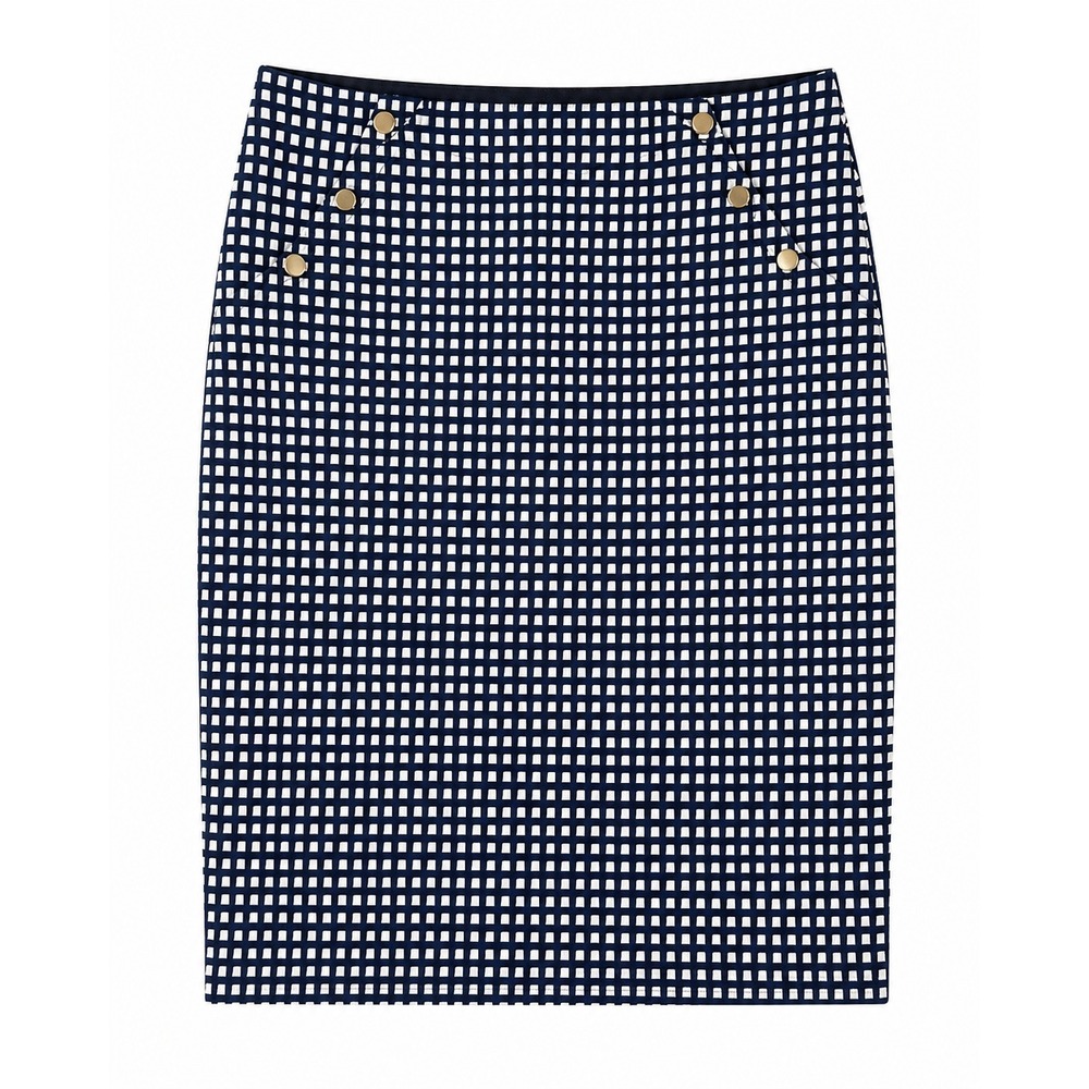 Espresso Womens Skirt XL Blue White Check Pencil Stretch Chic Preppy
